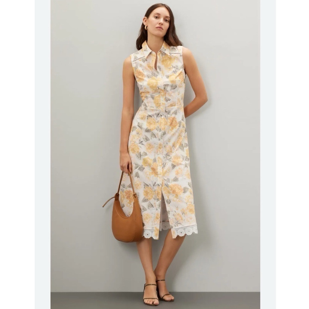 NEW Rachel Parcell Sleeveless Floral Midi Shirt Dress Ivory Yellow 10 - Picture 4 of 16